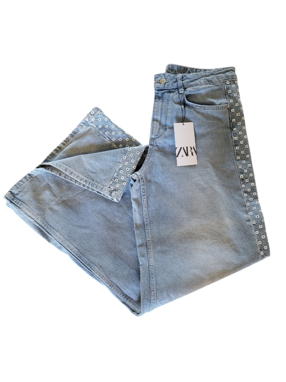 46B. NWT Zara Wide Leg High Waisted Light Blue Denim Jeans - Size 8